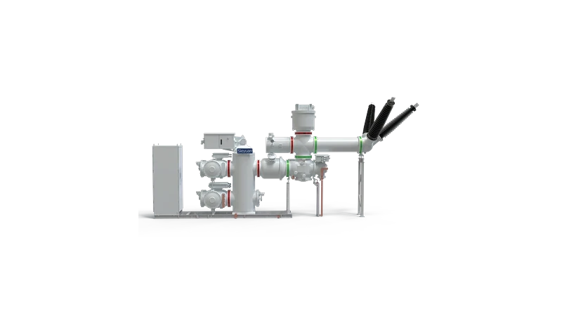Foto de producto de la aparamenta h&iacute;brida aislada en gas de 145 kV de Sieyuan: posici&oacute;n de alimentador por cable con doble barra (FES horizontal).