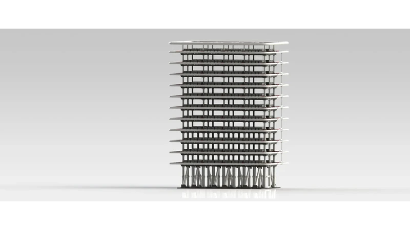 Render 3D de una torre de condensadores de impulsos de Sieyuan.