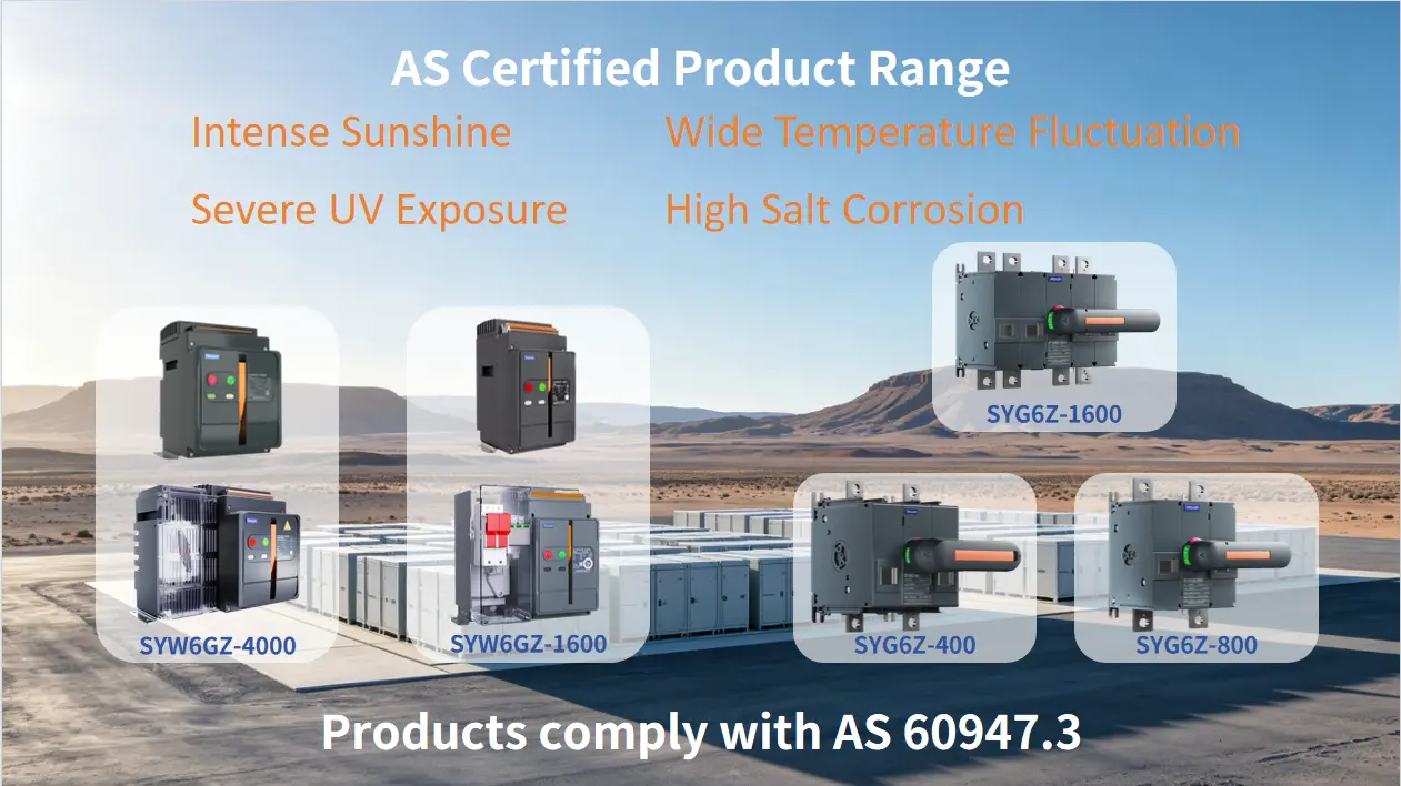 Gama de interruptores-seccionadores de CC de Sieyuan con certificación AS 60947.3 para solar y almacenamiento en Australia
