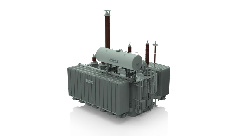 Render 3D de un transformador de potencia sumergido en l&iacute;quido de Sieyuan