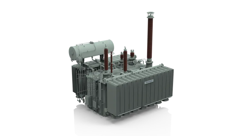 Render 3D de un transformador de potencia sumergido en l&iacute;quido de Sieyuan