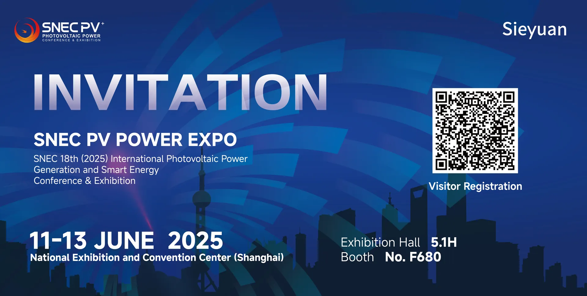 Invitación de Sieyuan a SNEC PV Power Expo 2025 en Shanghái, pabellón 5.1H, stand F680