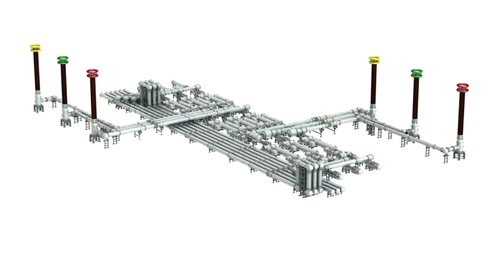 Render de la aparamenta aislada en gas de 1100 kV de Sieyuan